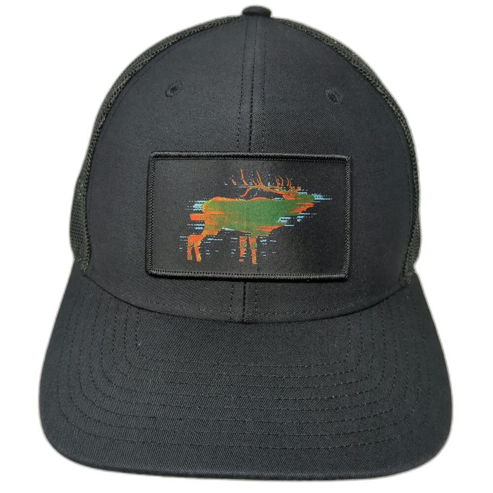 Richardson Trucker Hat Black One Size 112 Glitch Elk Patch Mesh Snapback